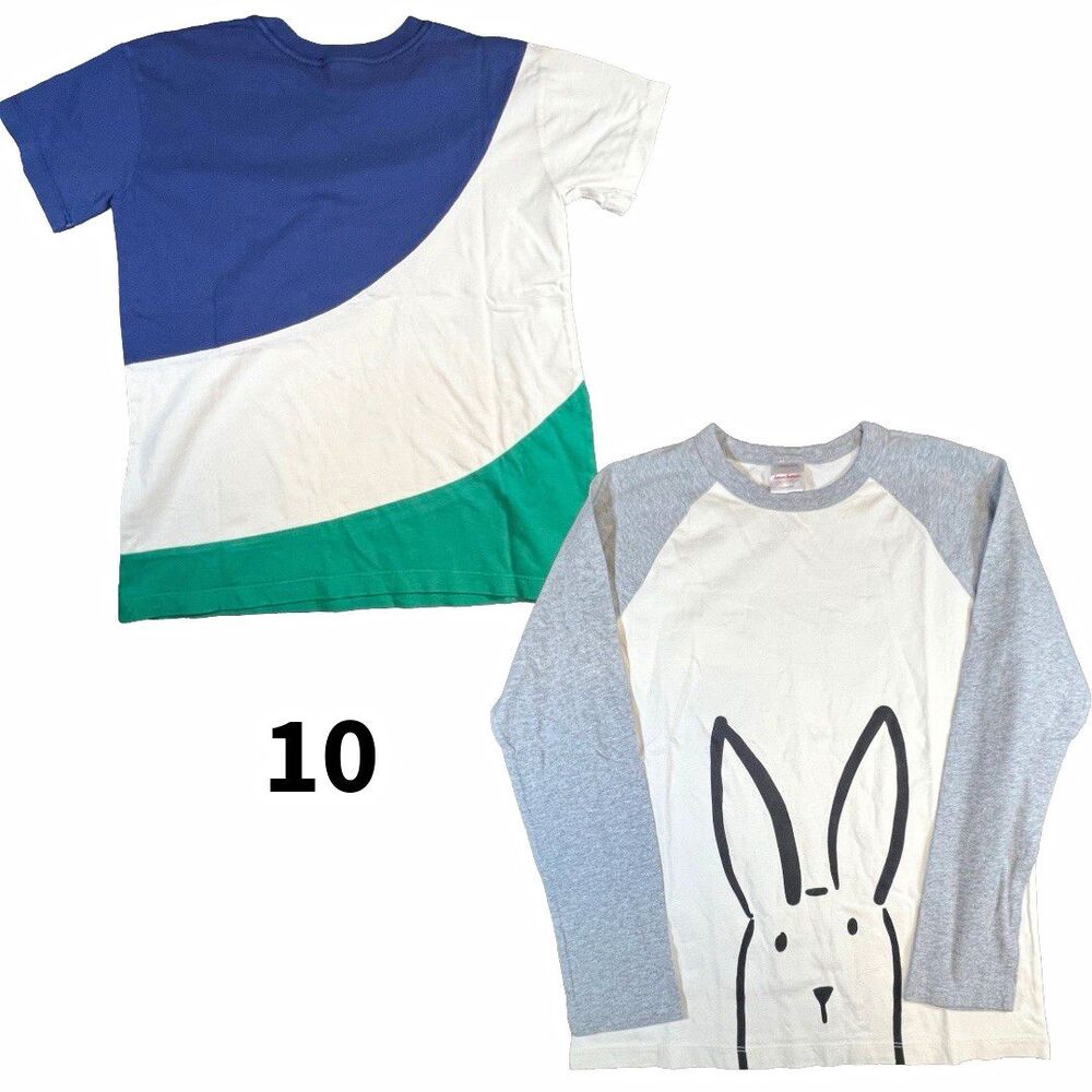 Hanna Andersson Boys Size 10 Lot 2 Bunny Raglan LS + Colorblock SS Tee